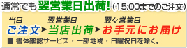 通常でも翌営業日出荷

！（15:00までのご注文）